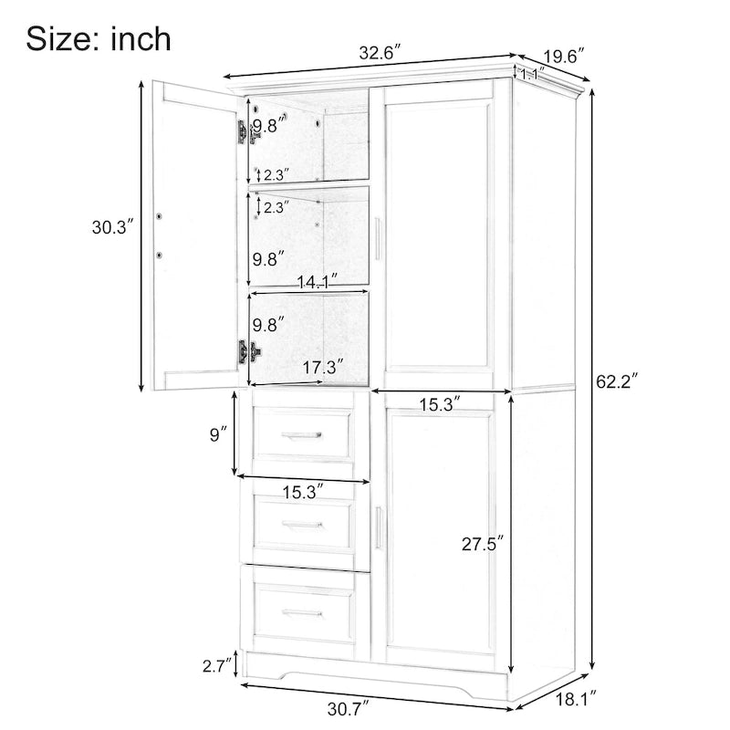 Hoher und breiter Schrank mit Türen für Badezimmer/Büro
