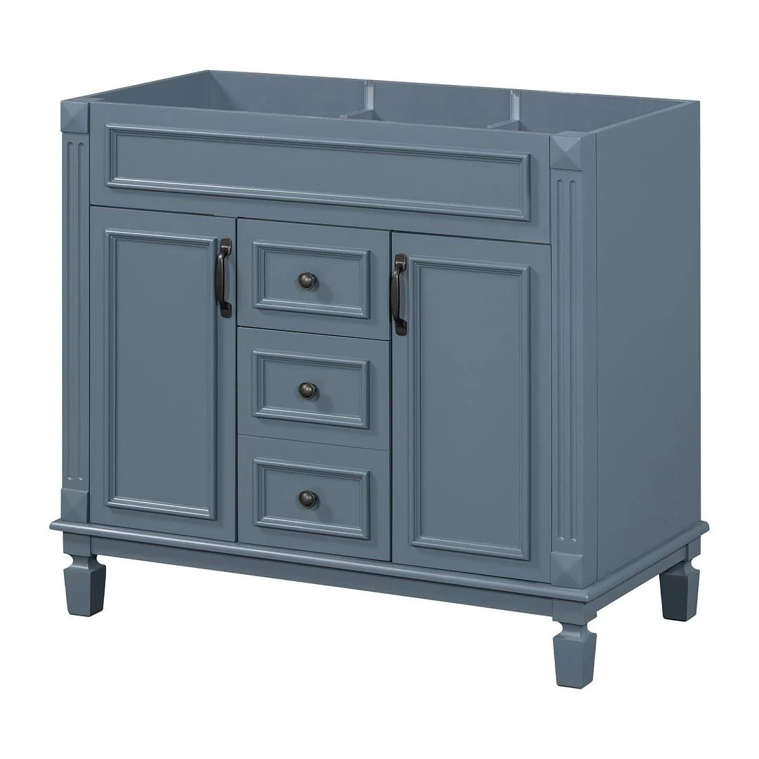 36" Moderner Badezimmer-Waschtisch mit Aufsatzwaschbecken und Spiegelschrank, 2 Türen und 2 Schubladen