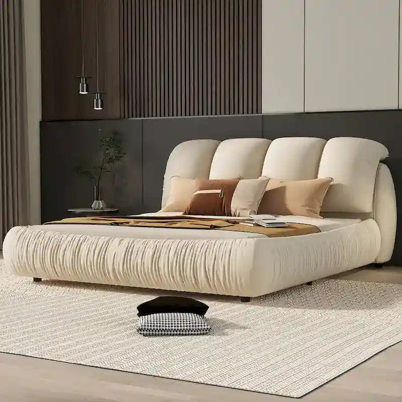 Luxuriöses gepolstertes Queensize-Bett mit hohem Kopfteil, Samtbett in Queensize mit übergroßer gepolsterter Rückenlehne