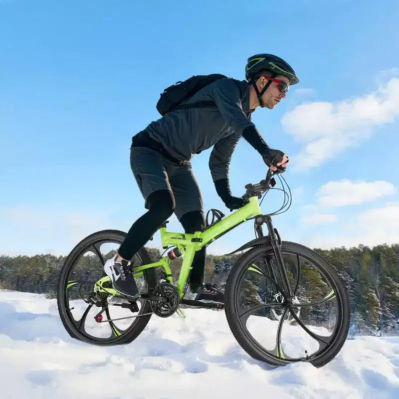 26-Zoll-Klapp-Mountainbike mit Vollfederung, 21-Gang-Schaltung, Scheibenbremsen & Rahmen aus kohlenstoffreichem Stahl für Erwachsene (Damen und Herren)