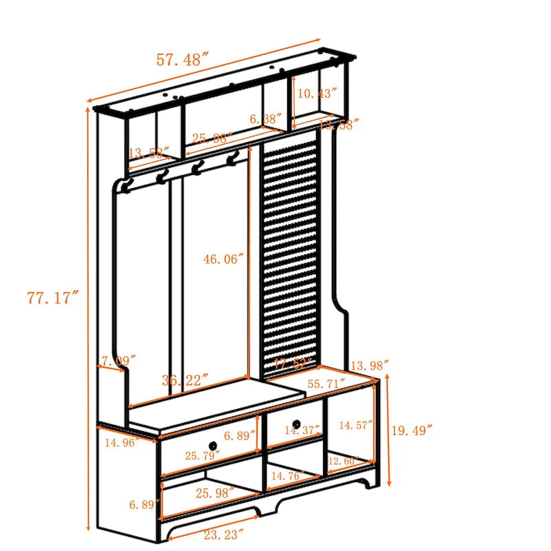 GDFStudio – Finn Multifunktionale Garderobe mit Schuhbank, Lochwand und viel Stauraum
