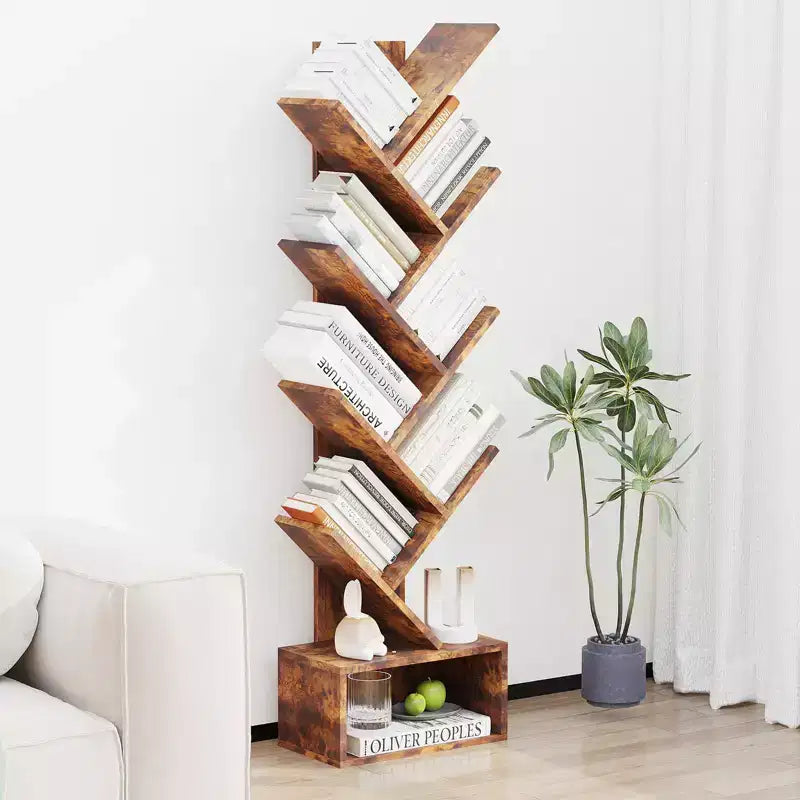Baumförmiges Bücherregal mit 8 Ebenen im rustikalen Stil, ideales offenes Regal für Wohn-, Schlafzimmer und Büros
