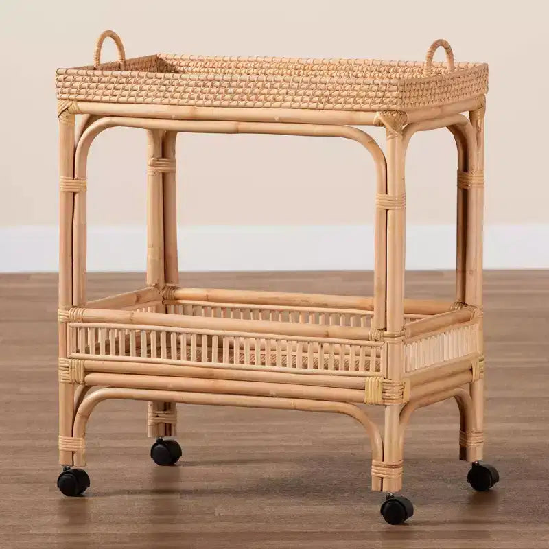 bali & pari Lombok Rattan-Servierwagen Naturbraun: Indoor-Barwagen mit Weinhalter, keine Montage erforderlich