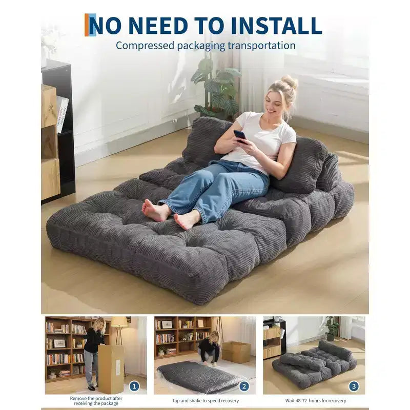 3-in-1-Klappsofa mit Schlaffunktion, umwandelbarer Schlafsessel mit Kissen, tragbarer ausklappbarer Sessel mit Schlaffunktion, bequemes Bodensofa mit Rückenstütze fürs Wohnzimmer, Beige
