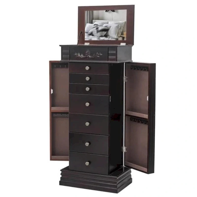 Stilvoller Schmuckschrank mit Spiegel und Kettenhaken - 18,5 x 12 x 42