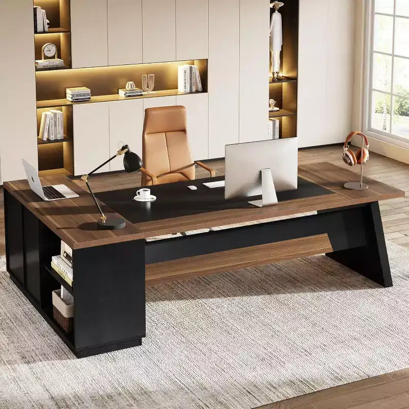 Lantine Modern 78 L-förmiger Chefschreibtisch mit Schubladen und seitlichem Aktenschrank