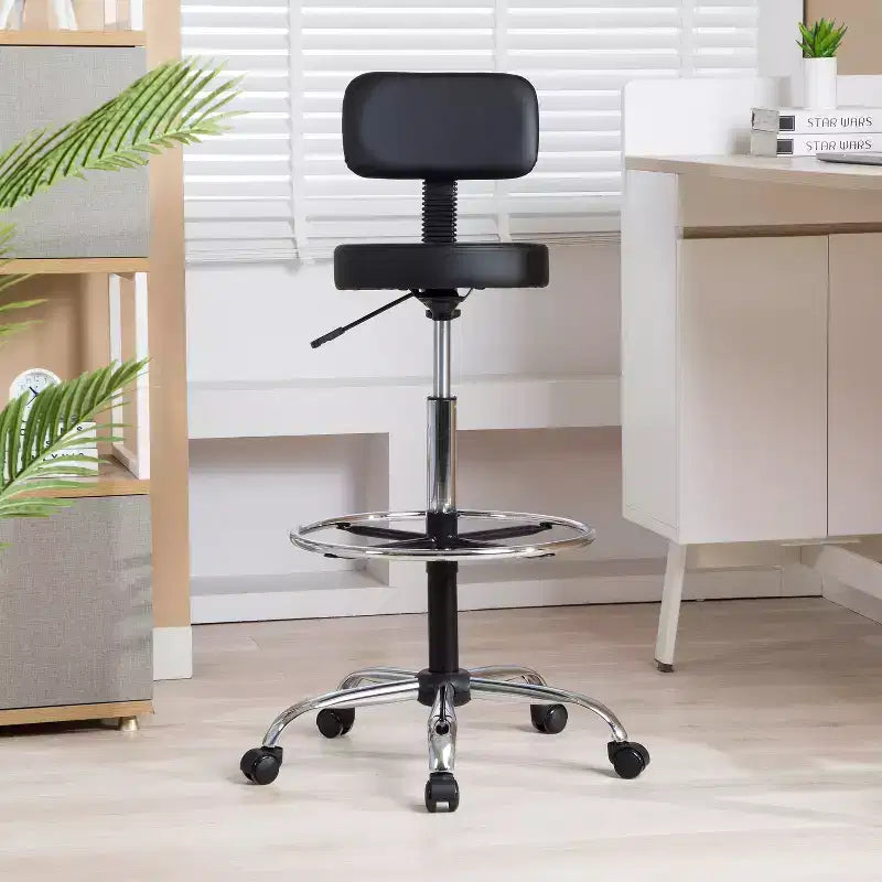 Home Imports Emporium Zeichenhocker – Höhenverstellbarer Drehhocker aus Kunstleder mit Fußstütze und Rückenlehne