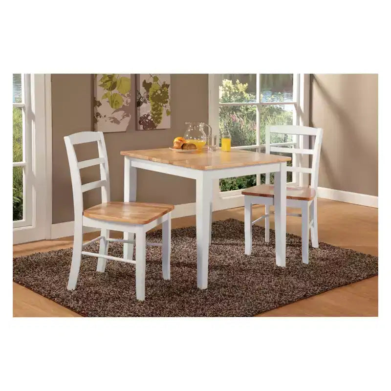 3-teiliges Esszimmer-Set mit Esstisch und 2 Leiterrückenstühlen Weiß/Natur ¨C International Concepts: Massivholz, Quadratisch, Ohne Verlängerung