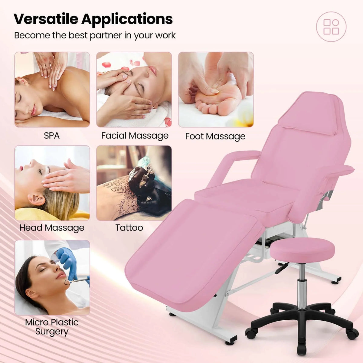 Costway 72 Massagebett mit hydraulischem Hocker und verstellbarer Rückenlehne &