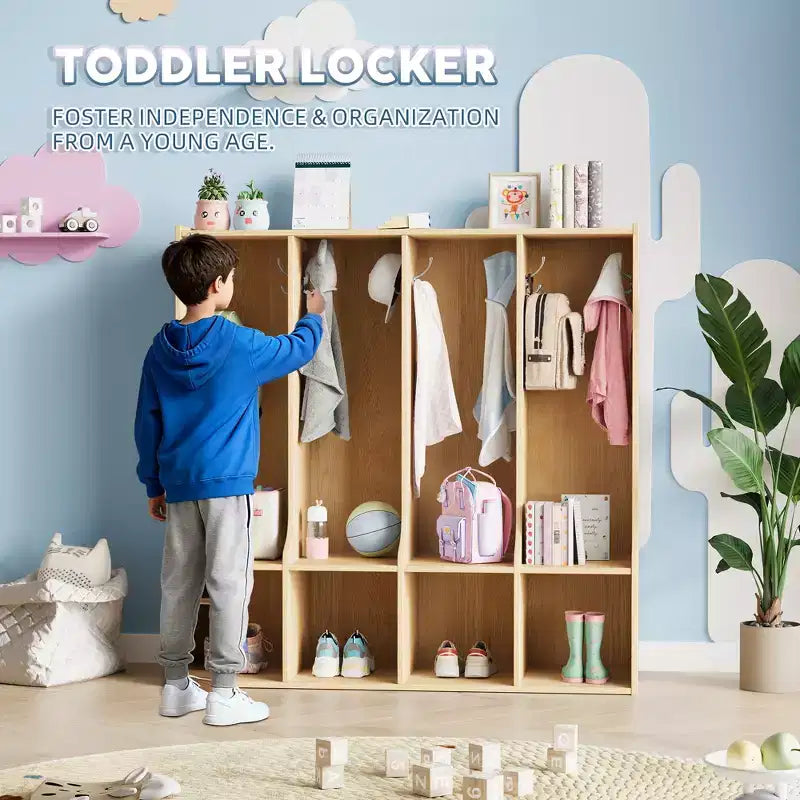 Acekool 4-teilige Kinder-Garderobe mit 4 Fächern & 8 Haken für Klassenzimmer, Kinderzimmer & Zuhause