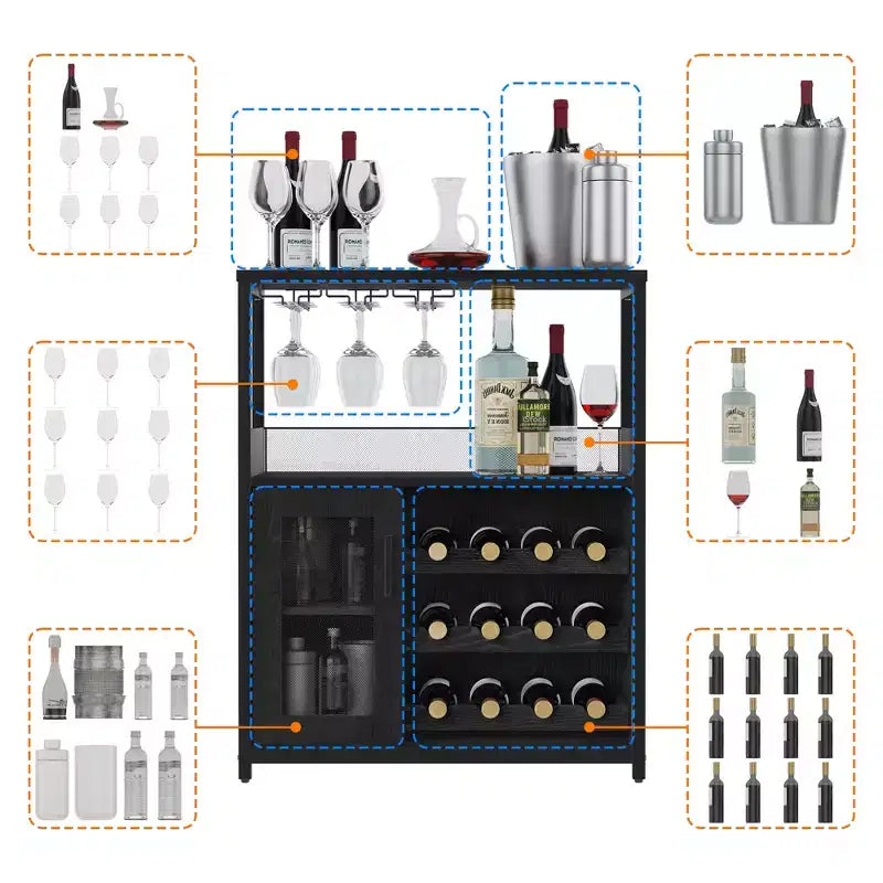 DobleePy Bar-Schränke, Weinschränke, Sideboards, verstellbare Einlegeböden, geeignet für kleine Barschränke in Küchen und Restaurants, Retro-Farbe