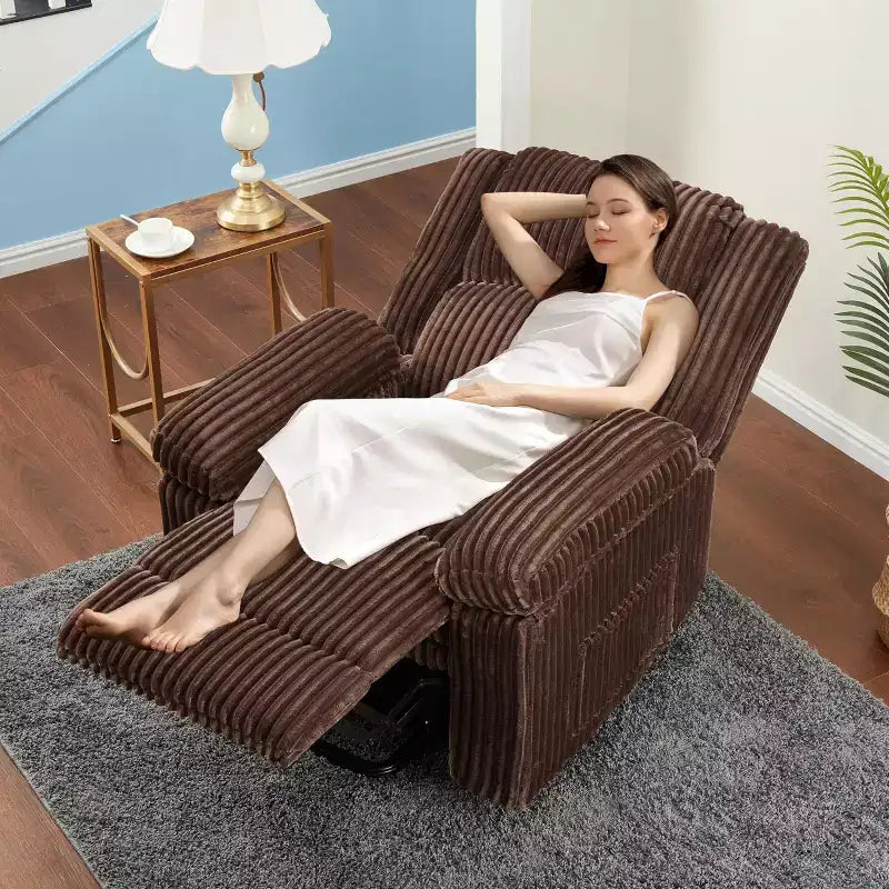 Kordsessel, manueller Relaxsessel mit Hebel, gepolsterte Armlehnen, dicke Polsterung, Seitentasche, Wohnzimmer, Schlafzimmer, Heimkino, Dunkelgrau