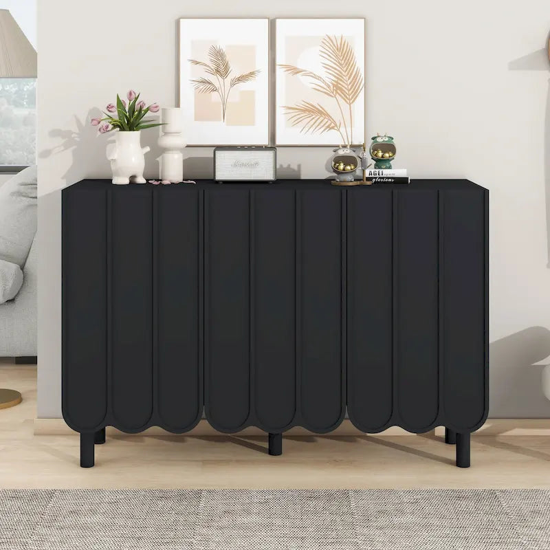 Minimalistischer Schuhschrank im Cream-Stil mit 5 Massivholzbeinen, Sideboard-Buffetschrank mit verstellbaren Einlegeböden
