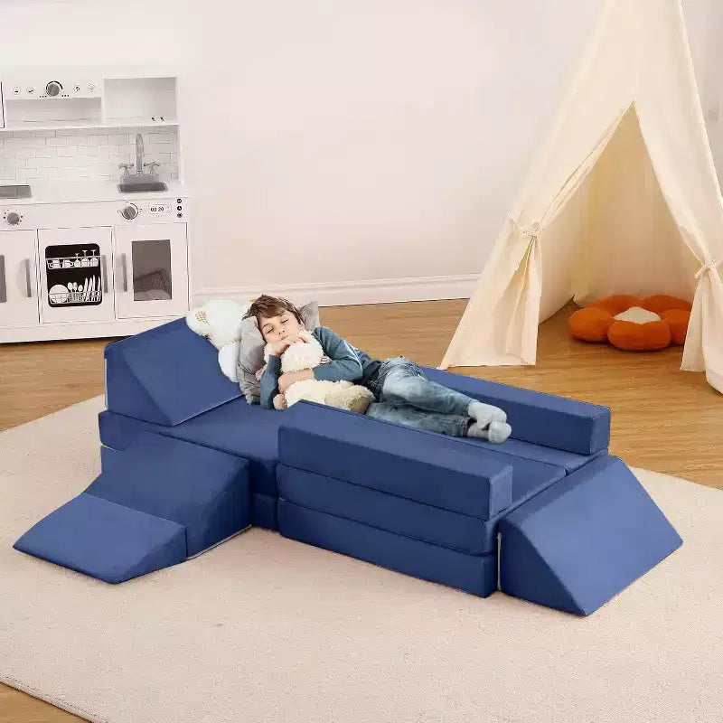 Indoor-Klettersofa, 12-teilige modulare Spielcouch mit quadratischem Bällebad & Kletterrampe, Kissen-Spielset