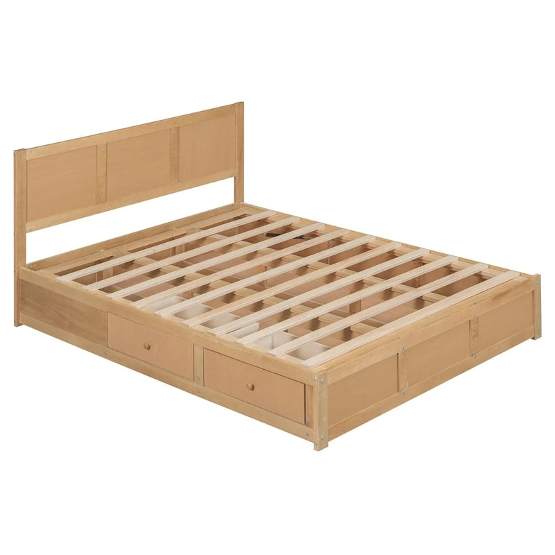 Holz-Plattformbett mit Stauraum und 2 Schubladen