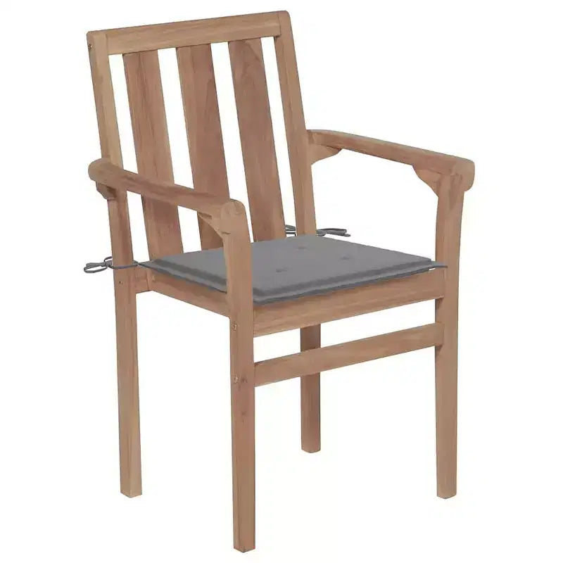 vidaXL 8er-Set stapelbare Gartenstühle aus Teakholz mit grauen Auflagen – Langlebige Garten-/Außenmöbel