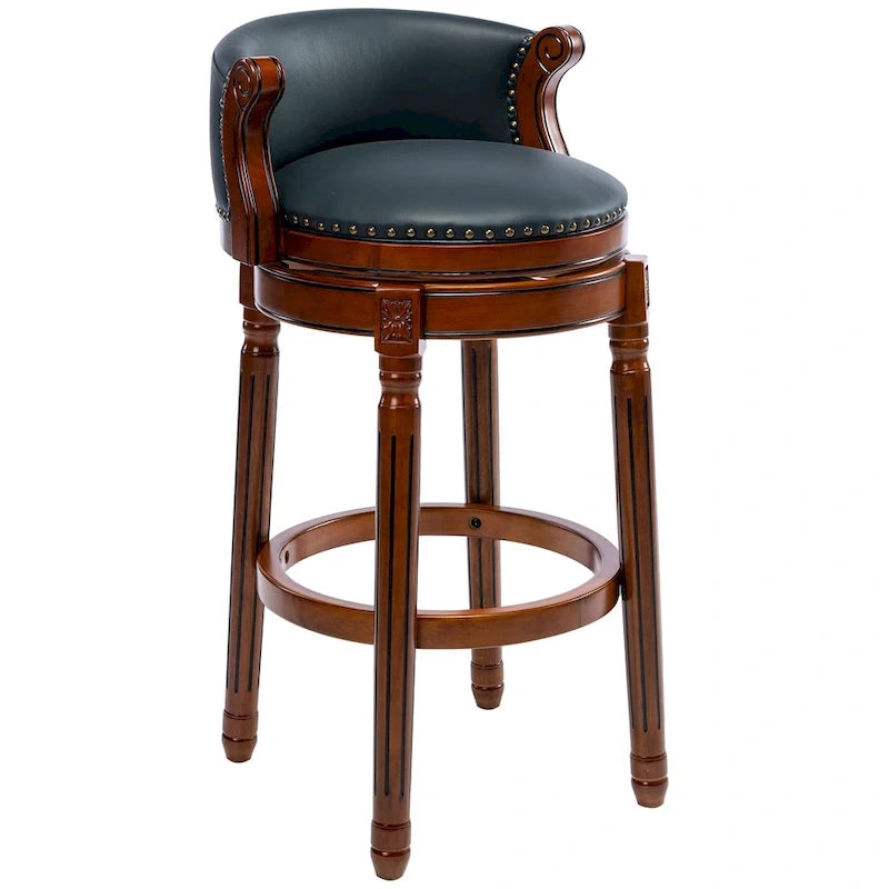 Barhocker aus Holz mit Rindslederbezug