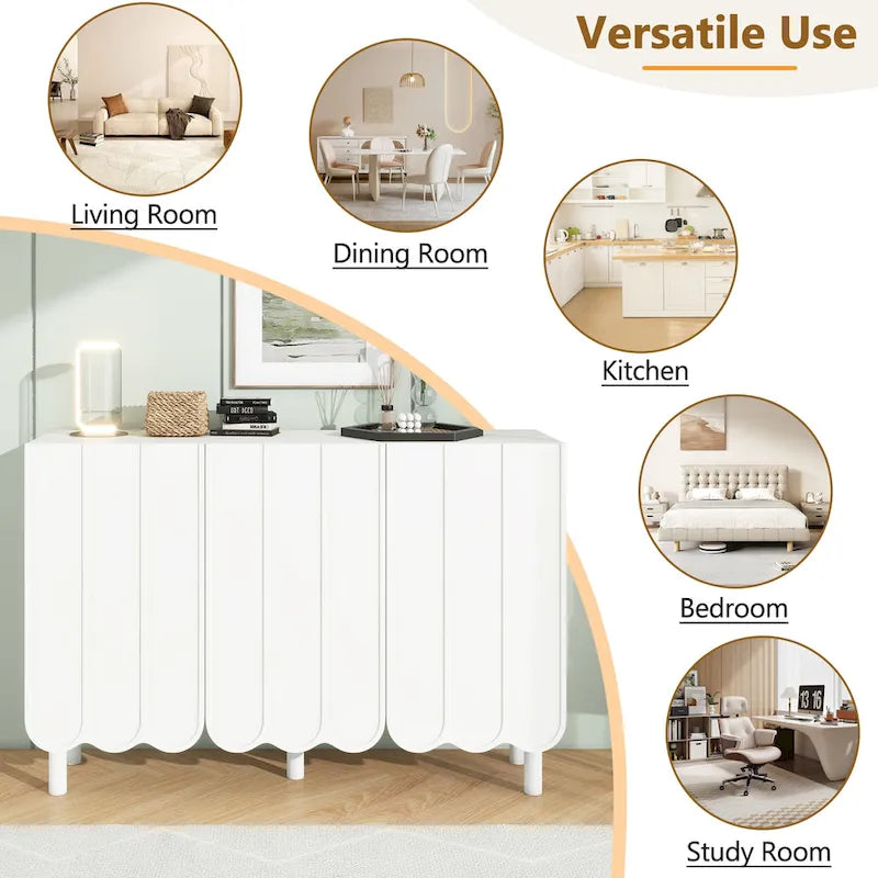 Minimalistischer Schuhschrank im Cream-Stil mit 5 Massivholzbeinen, Sideboard-Buffetschrank mit verstellbaren Einlegeböden