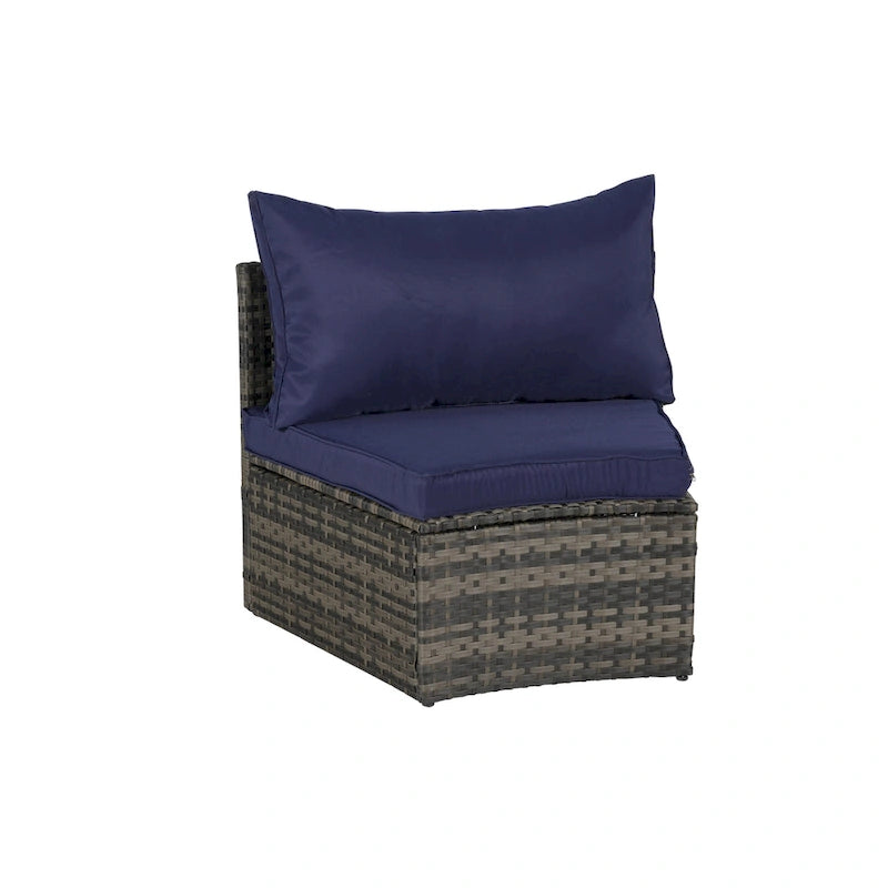 11-teiliges modulares Outdoor-Sofa-Set mit halbrunden Elementen, Couchtisch aus gehärtetem Glas und 4 Beistelltischen