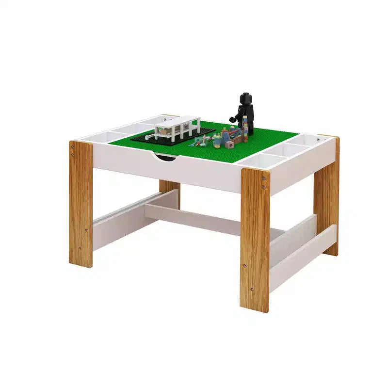 Whisen Kids 2-in-1 Spieltisch mit 7 Aufbewahrungsfächern, kompatibel mit LEGO-Bausteinen - Weiß & Grün