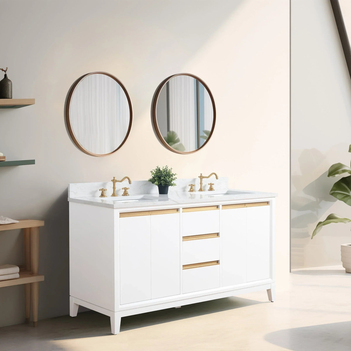 Vanity Art Badezimmerschrank mit Keramikwaschbecken und Platte aus technischem Marmor