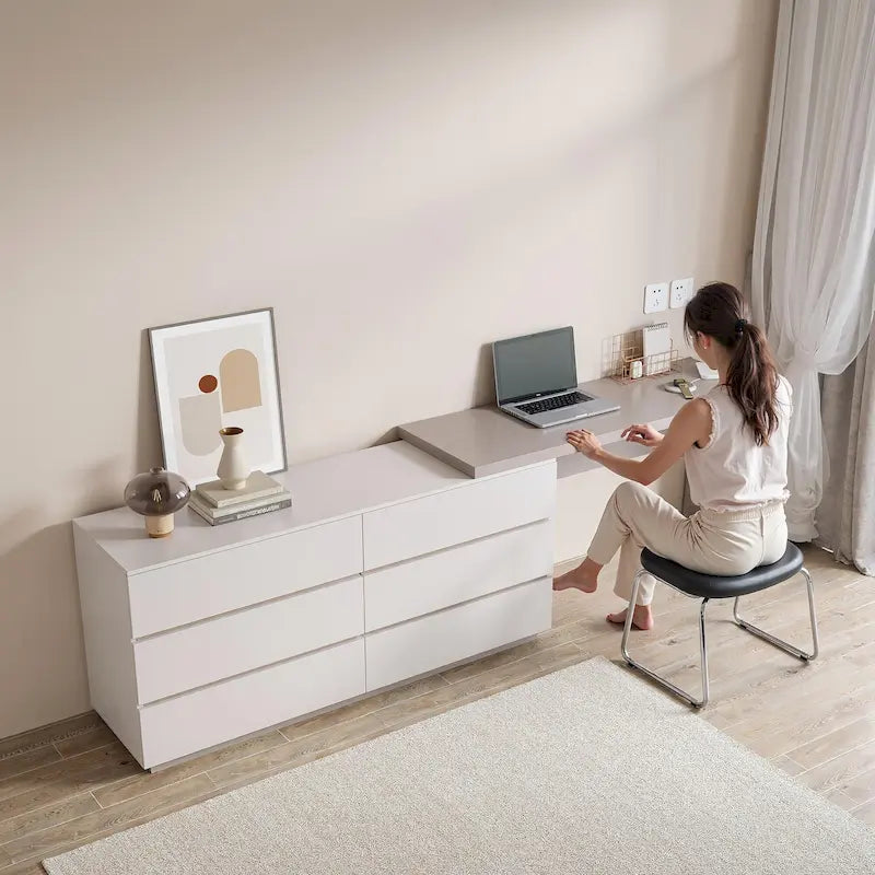97,63  Modernes, erweiterbares Homeoffice-Schreibtisch-Kommoden-Set mit 6 Schubladen