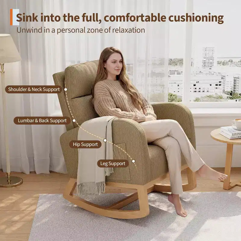 Moderner Schaukelstuhl mit Kissen & Seitentaschen, für Wohnzimmer, Schlafzimmer