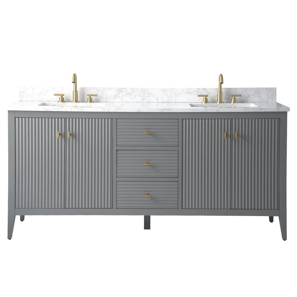Vanity Art 72 Zoll Badezimmer-Waschtischunterschrank mit Doppelwaschbecken und Kunstmarmorplatte