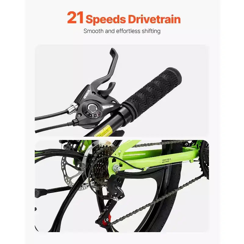 26-Zoll-Klapp-Mountainbike mit Vollfederung, 21-Gang-Schaltung, Scheibenbremsen & Rahmen aus kohlenstoffreichem Stahl für Erwachsene (Damen und Herren)