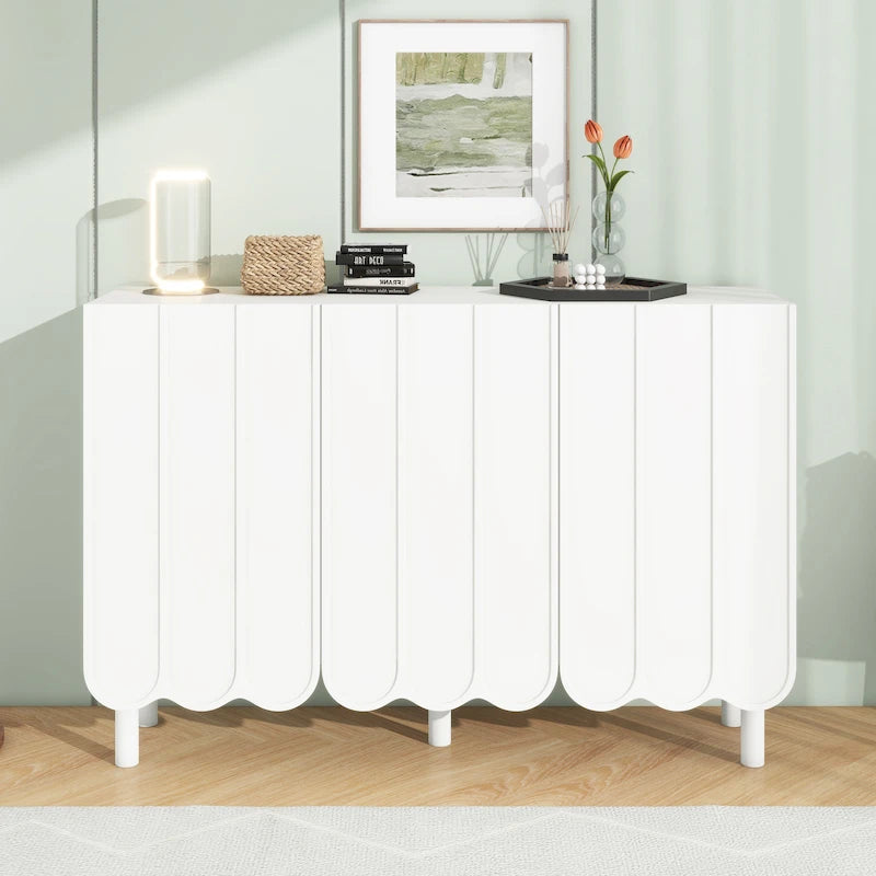 Minimalistischer Schuhschrank im Cream-Stil mit 5 Massivholzbeinen, Sideboard-Buffetschrank mit verstellbaren Einlegeböden