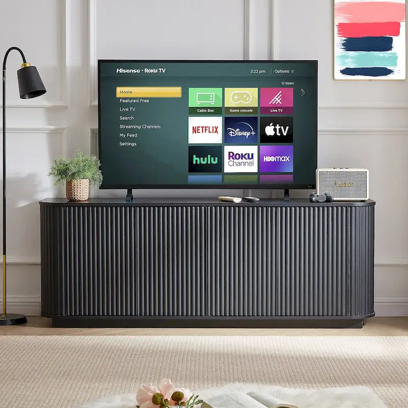 Sideboard Aufbewahrungsschrank TV-Ständer mit Wellenmuster Buffet-Schrank Holzschrank mit vertikalen Streifen
