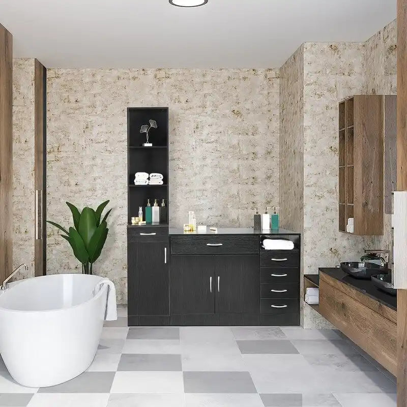 Hängeschrank fürs Badezimmer, Schwarz, High Cabinet