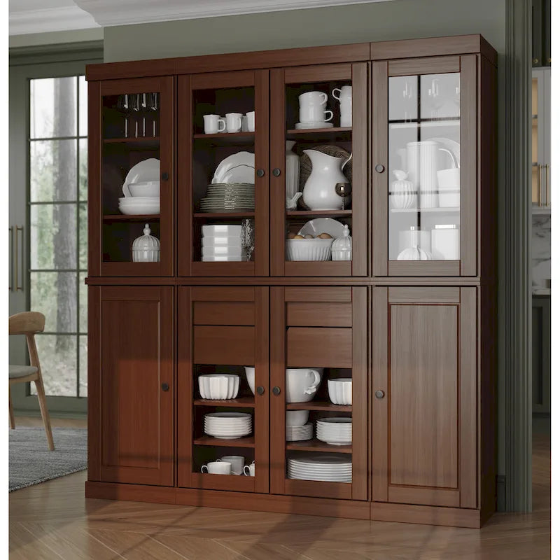 Küchenbuffet aus 100 % Massivholz mit Glas- oder Holztüren und 2-Schubladen-Set, 65 x 71,5