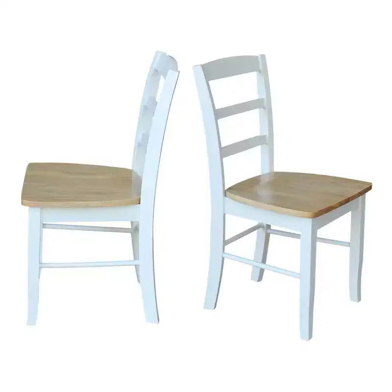 3-teiliges Esszimmer-Set mit Esstisch und 2 Leiterrückenstühlen Weiß/Natur ¨C International Concepts: Massivholz, Quadratisch, Ohne Verlängerung