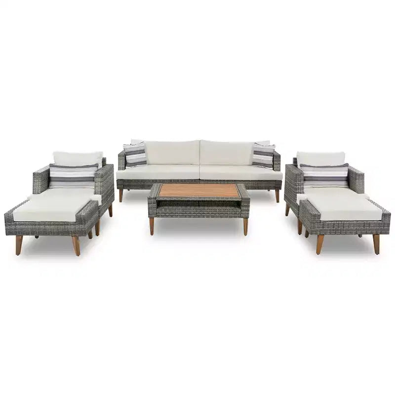 Whisen 6-teiliges Allwetter-PE-Geflecht-Sofaset, Outdoor-Rattan-Sofa mit Doppelkissen