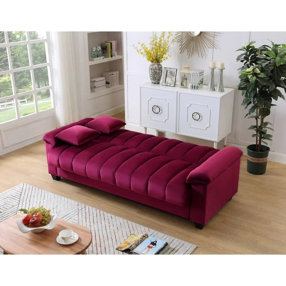 Wandelbares Schlafsofa für das Wohnzimmer mit stoffbezogener Rückenlehne in Rillenoptik