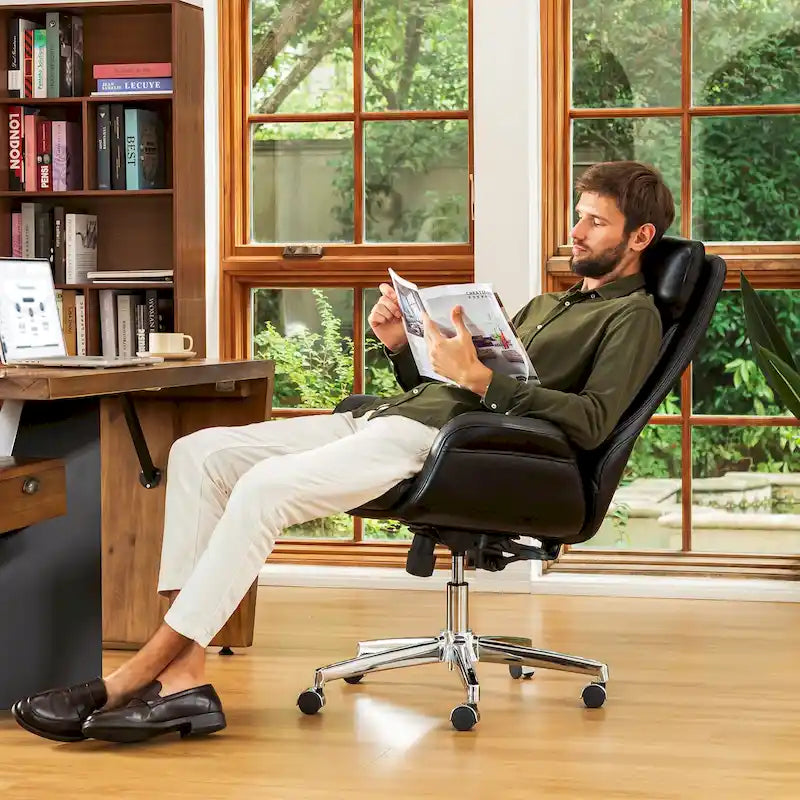 Glitzhome 48-Zoll Mid-Century verstellbarer Drehstuhl aus Kunstleder fürs Büro