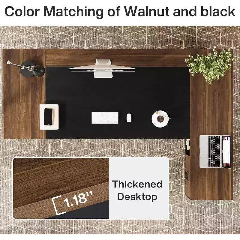 Lantine Modern 78 L-förmiger Chefschreibtisch mit Schubladen und seitlichem Aktenschrank