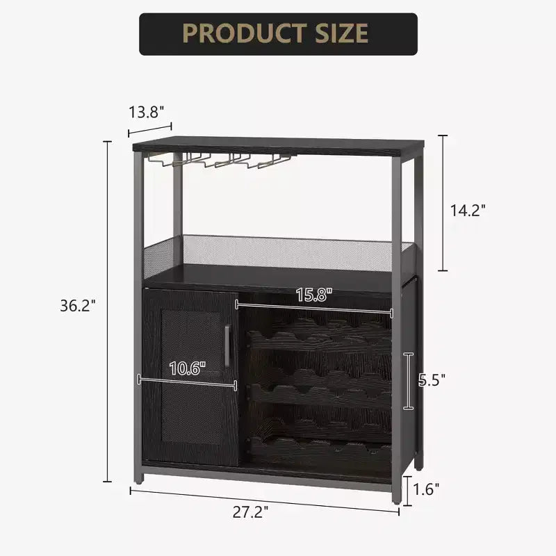 Grauer 3-stöckiger industrieller Weinbarschrank (12+ Flaschen), 91,4 H x 61 B x 38,1 T cm, abnehmbares Regal, 9 Glashalter & verstellbare Einlegeböden für Zuhause/Bar