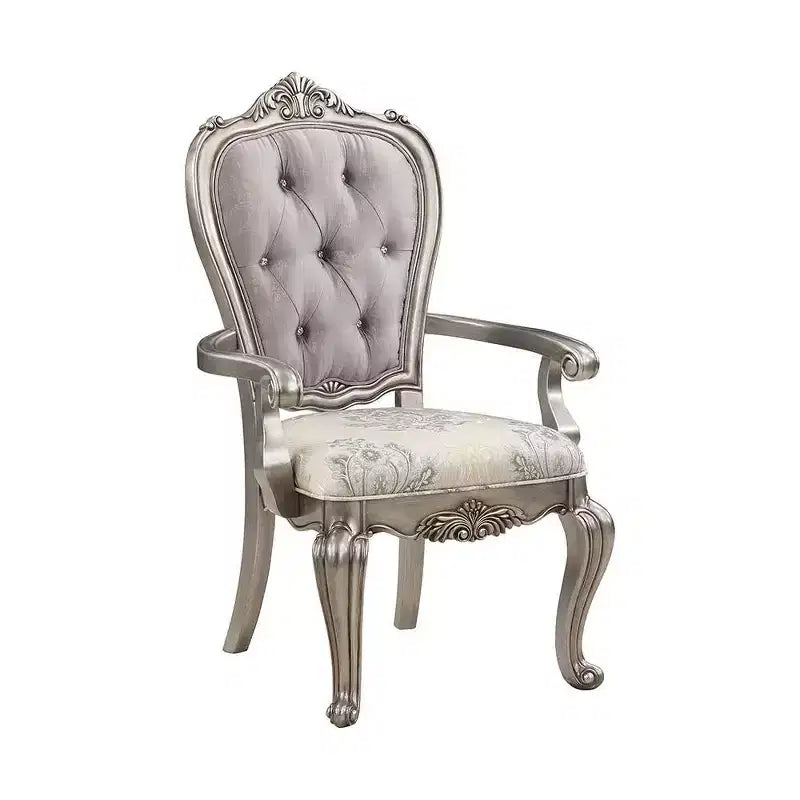 23.25 Ariadne Esszimmerstuhl aus Samt mit antik-platinfarbener Oberfläche – Acme Furniture