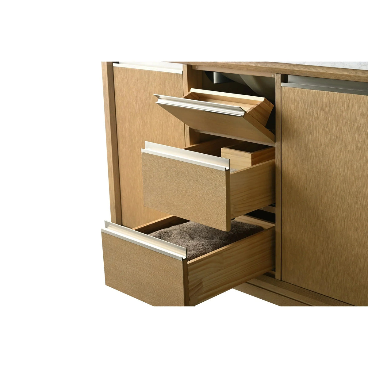 Vanity Art Badezimmerschrank mit Keramikwaschbecken und Platte aus technischem Marmor