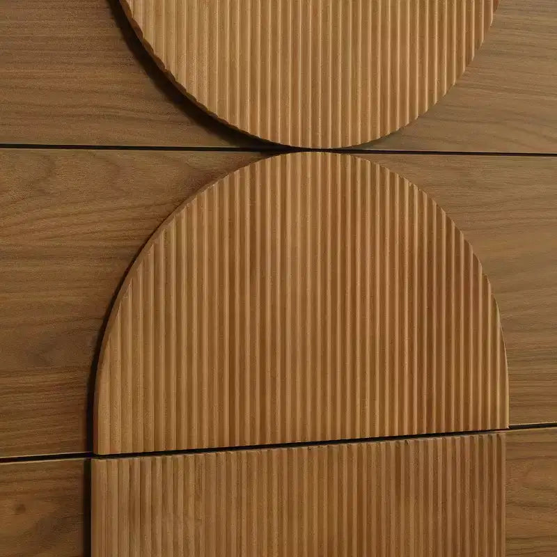 Moderne geometrische Kommode mit 6 Schubladen, breiter Aufbewahrungsschrank mit Halbkreis-Akzent für Schlaf- und Wohnzimmer