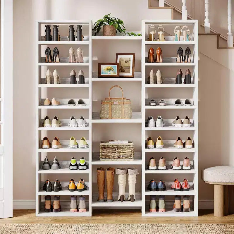 Lantine 14-stöckiges hohes Schuhregal, großer freistehender Organizer mit offenen Fächern für 46 Paar, Holzschrank für Kleiderschrank, Flur, Schlafzimmer, Weiß