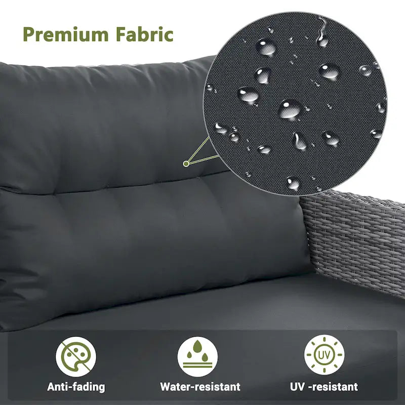 Outdoor-Rattan-Ecksofa-Set mit verstellbarem Tisch und Relaxsesseln