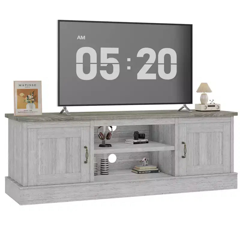 Moderner TV-Schrank für 65-Zoll-Fernseher, rustikales Entertainment-Center aus Holz mit geräumigen Aufbewahrungsschränken, Medienkonsole für Wohnzimmer und Büro