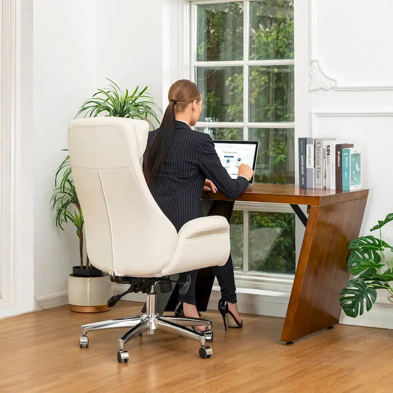 Glitzhome 48-Zoll Mid-Century verstellbarer Drehstuhl aus Kunstleder fürs Büro