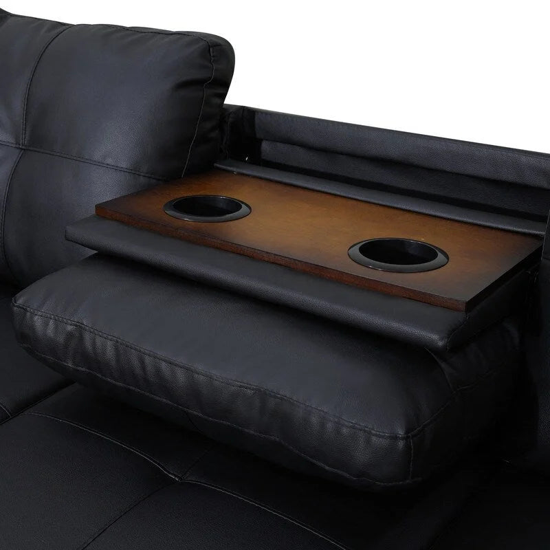 Modernes 3-teiliges Sofa-Set aus schwarzem Kunstleder: Elegantes Design für Wohnzimmer