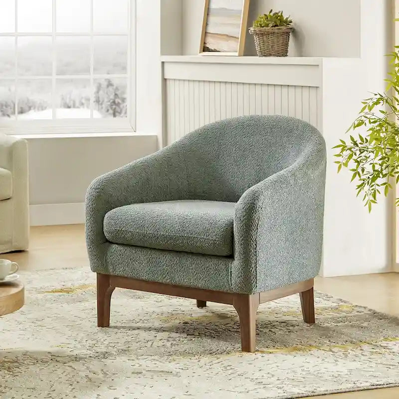 Augus Moderner Bouclé-Akzent-Tonsessel mit Beinen aus Massivholz von HULALA HOME
