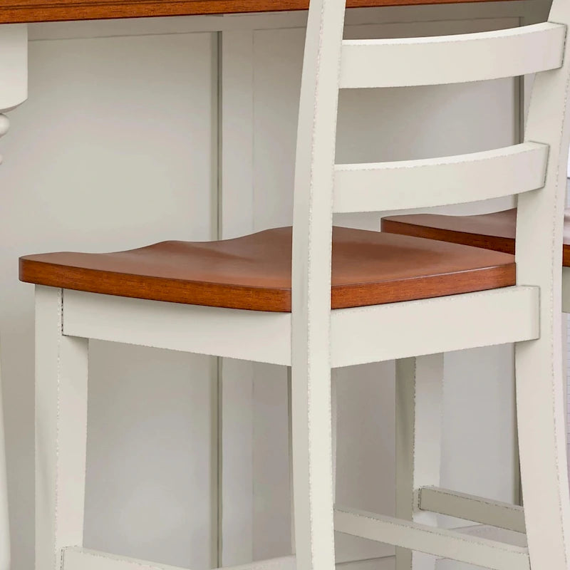 Homestyles Monarch 3-teiliges Kücheninsel-Set aus cremeweißem Holz mit ausklappbarer Holzplatte – 48 x 25 x 36