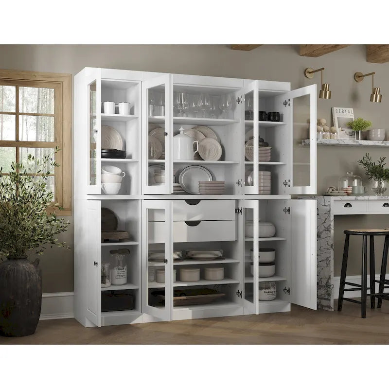 Küchenbuffet aus 100 % Massivholz mit Glas- oder Holztüren und 2-Schubladen-Set, 65 x 71,5